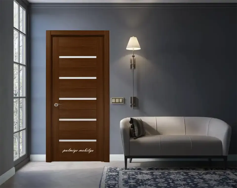 Dark Walnut-Tone Door – Five Frosted Glass Strips
