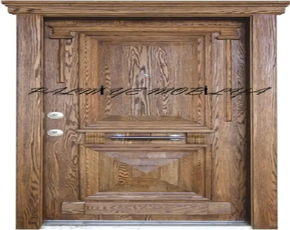 Wood-Look Entrance Door – Brushed Grain, Pyramid Panels