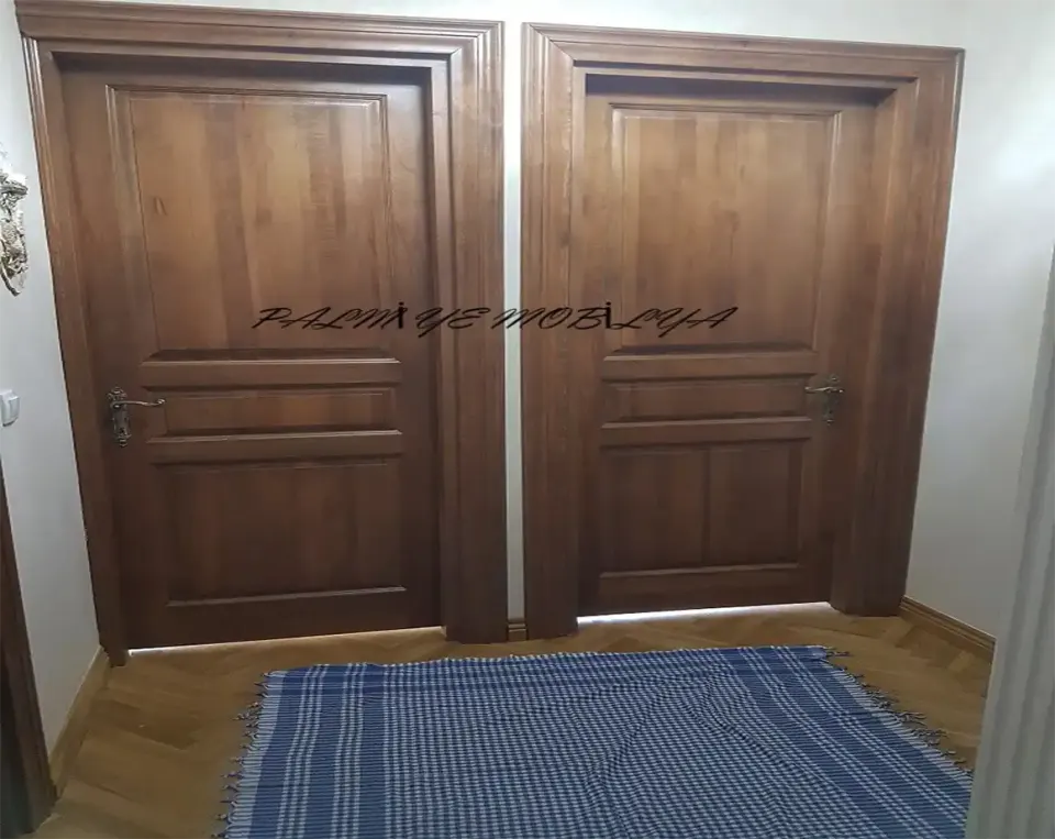 Walnut-Tone Wooden Doors – Pair of Three-Panel Doors