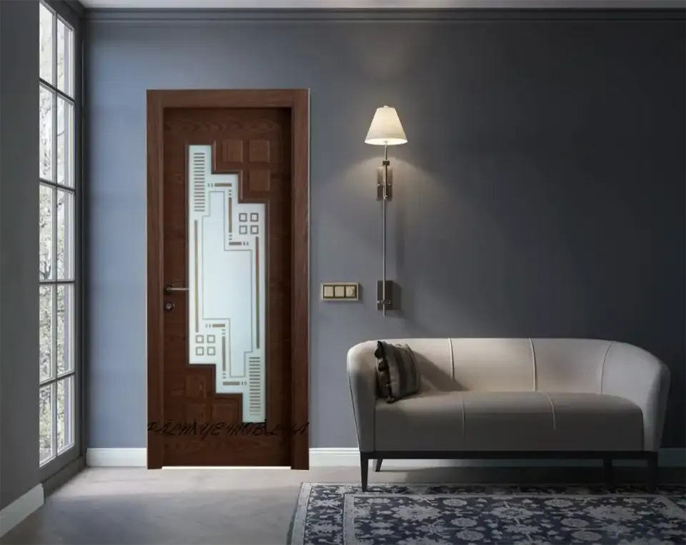 Dark Wenge-Tone Door – Geometric Glass, Square Panels