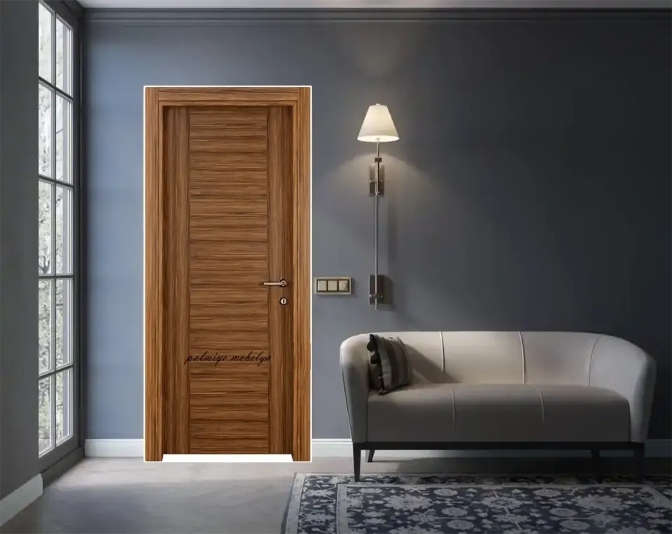 Zebrano-Tone Wooden Door – Horizontal Grain, Wide Frame