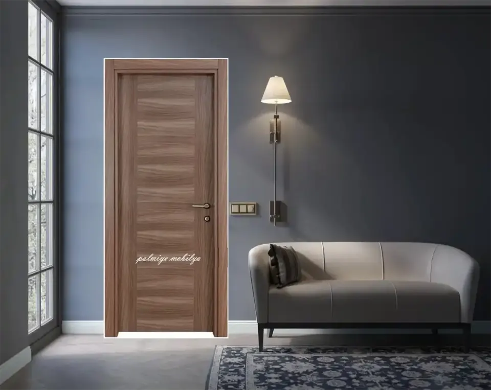 Walnut-Tone Modern Door – Banded Horizontal Grain