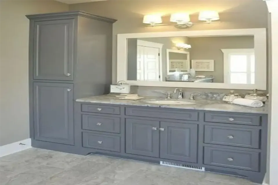 Grey Shaker Bathroom Vanity – Linen Tower, Granite Top