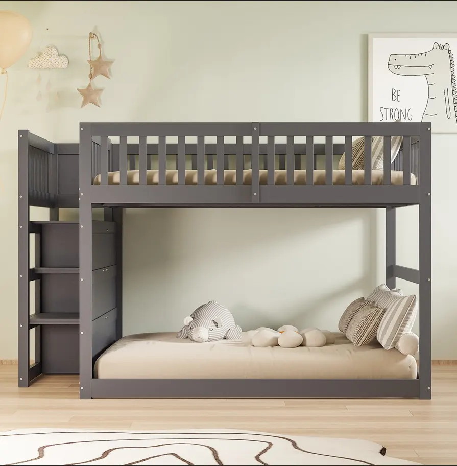 Bunk Bed with Storage Stairs – Anthracite Grey Finish