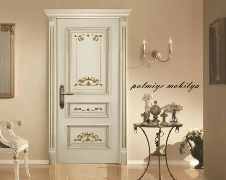 White Classic Door – Gold Ornament Appliqué Panels