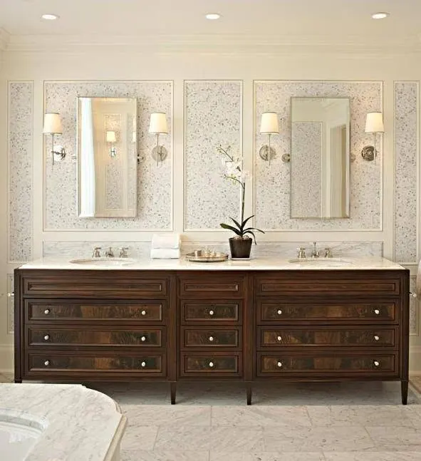 Dark Walnut Double Bathroom Vanity – Multi-Drawer Classic