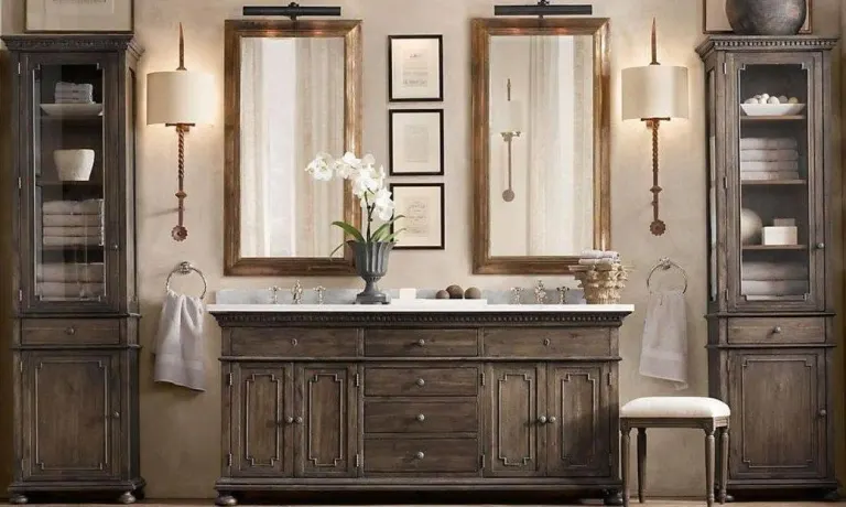 Distressed Dark Wood Bathroom Vanity Set – Two Glazed Towers