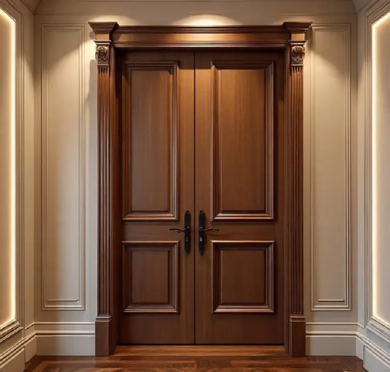 Walnut Double Interior Door – Pilaster Frame with Capitals