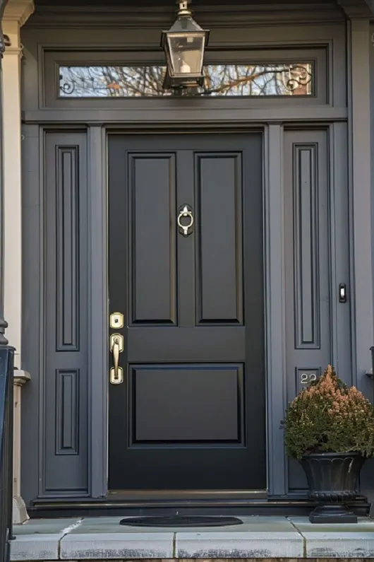 Anthracite Painted Front Door – Panelled Sidelights, Transom