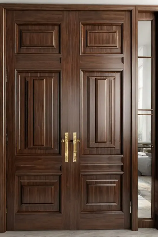 Dark Walnut Double Door – Raised Panels, Long Brass Handles