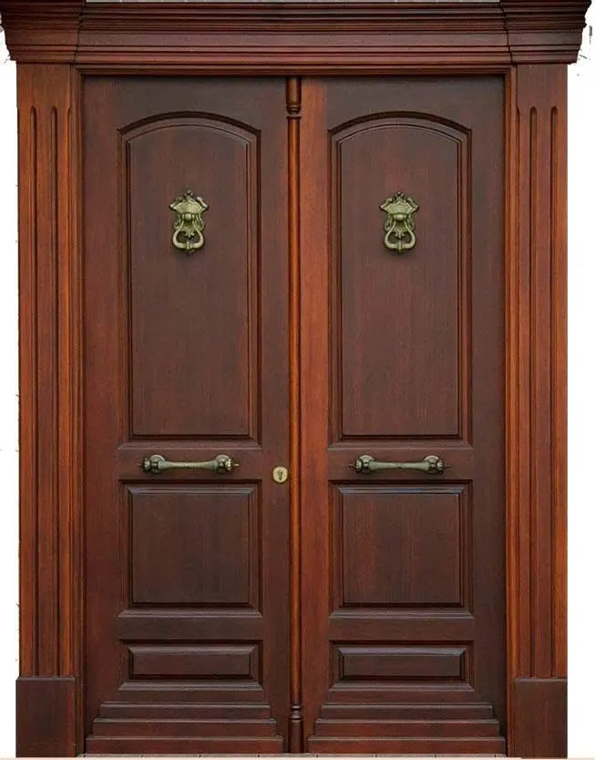 Double Wooden Door with Lion Knockers – Arched Panels