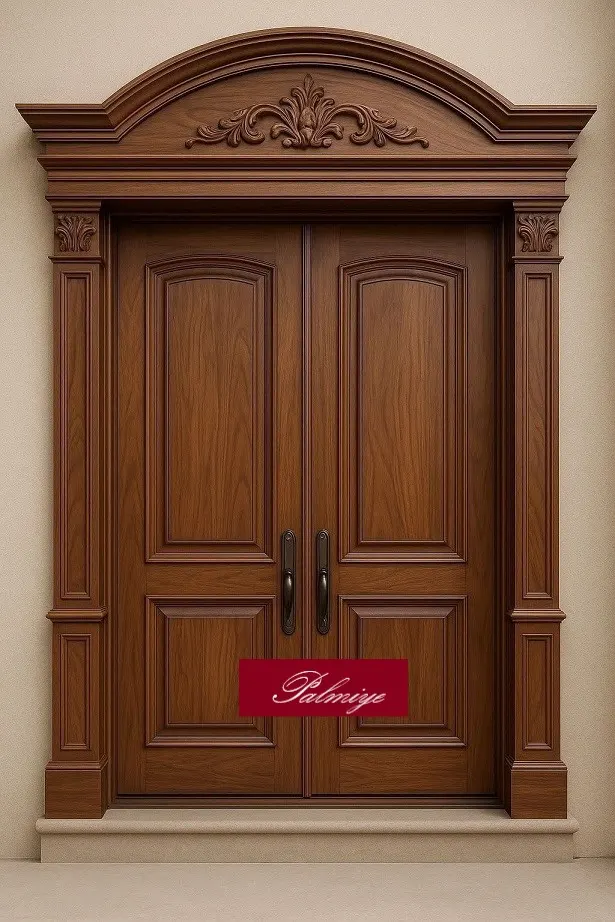 Walnut Double Door with Pediment – Carved Crest, Raised Panels