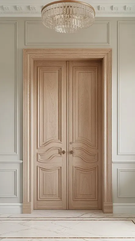 Light Oak Double Interior Door – Curved Carved Panels