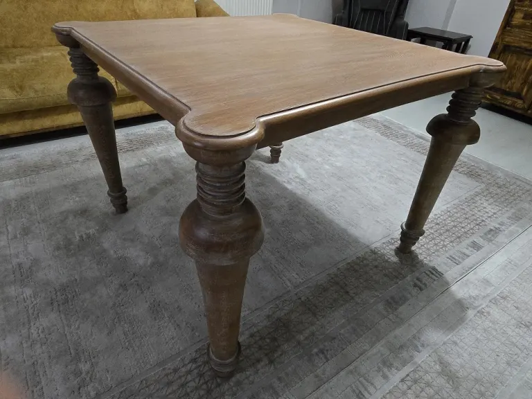 Square Wooden Table with Turned Legs – Moulded Edge