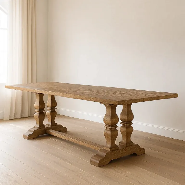Twin-Baluster Wooden Dining Table – Low Stretcher