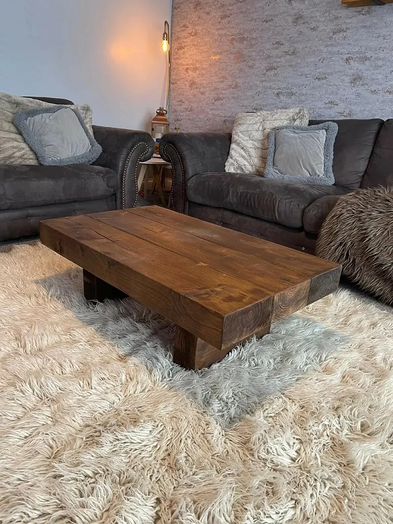 Chunky Beam Rustic Coffee Table – Low, Solid-Look Design