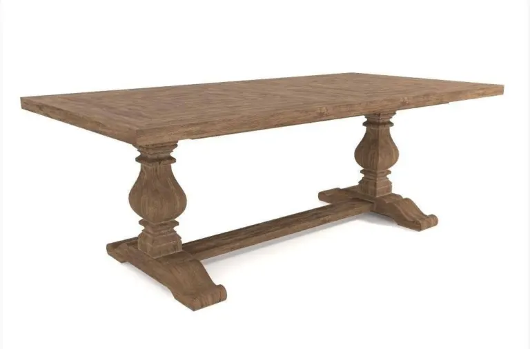 Vase-pedestal wooden dining table, natural tone