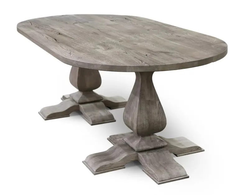 Oval Wooden Dining Table – Twin Pedestals, Cross Feet