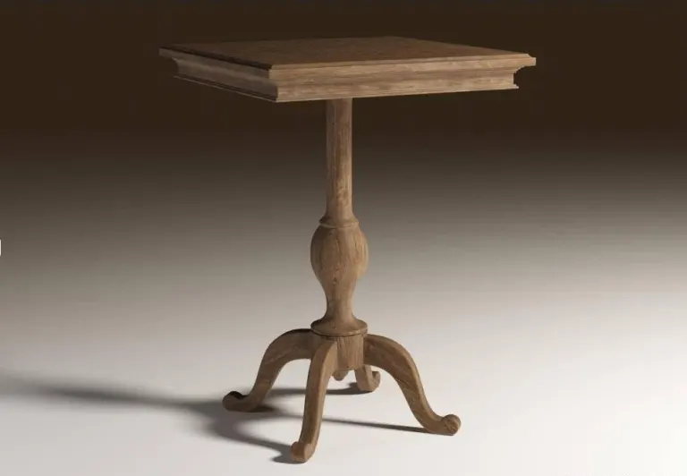 Wooden Pedestal Side Table – Turned Stem, Three Curved Feet