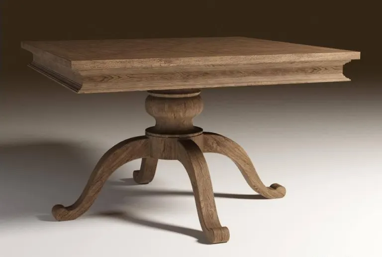 Square Pedestal Wooden Table – Four Curved Feet