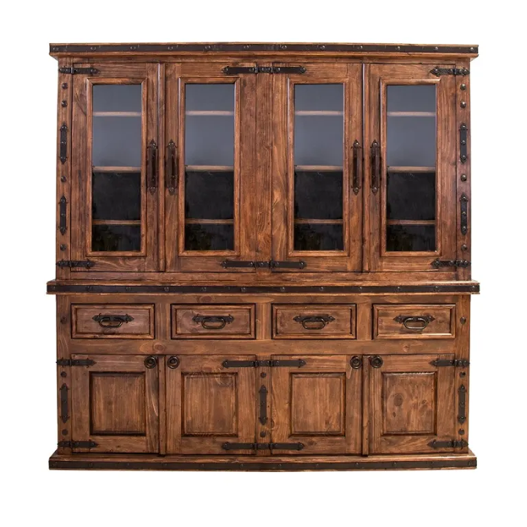 Rustic Hutch with Ironwork – Four Glazed Doors, Lower Cupboard