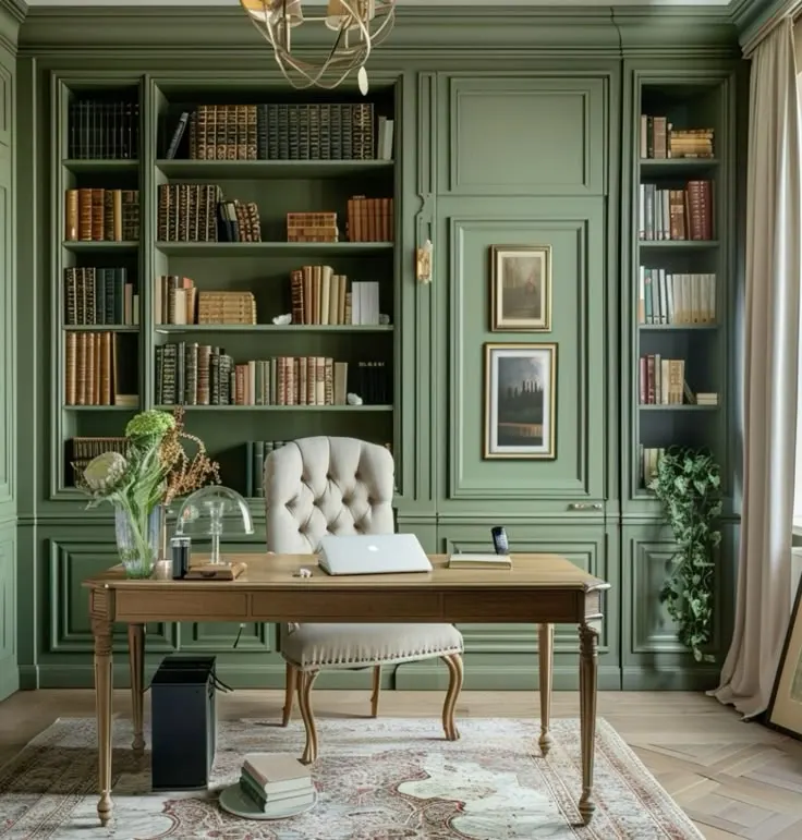 Green-Panelled Study – Bookcases and Writing Desk