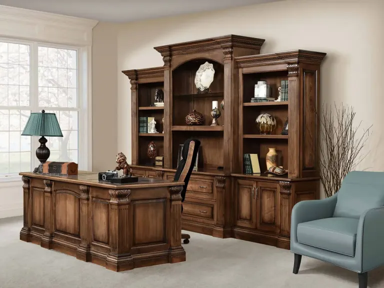 Executive Desk and Bookcase Wall – Walnut, Classic Set