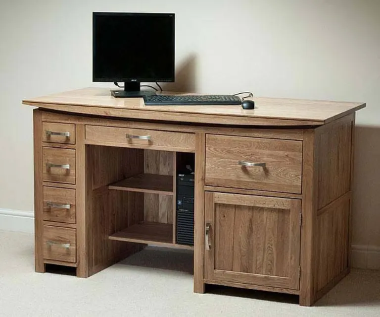 Wooden Computer Desk – Drawer and Cupboard Pedestals