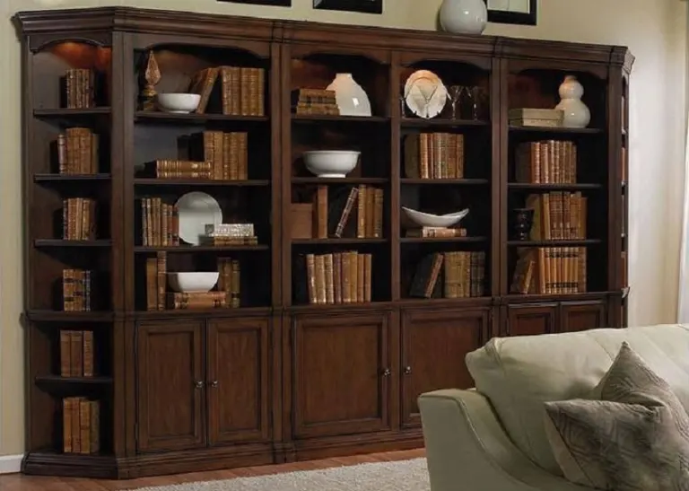 Cherry Office Bookcase Wall – Five Modules, Lower Cupboards