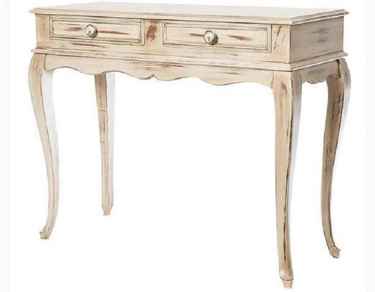 Antique Cream Writing Desk – Cabriole Legs, Two Drawers