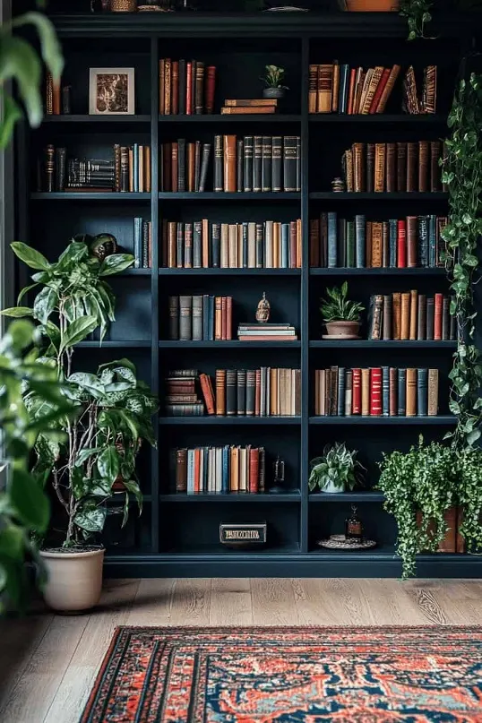 Black Built-In Study Bookcase – Grid Shelving Wall