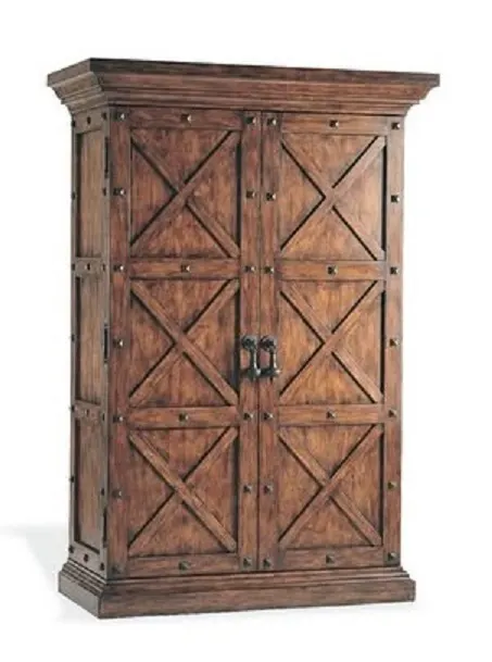 Studded Rustic Office Armoire – X-Pattern Double Doors