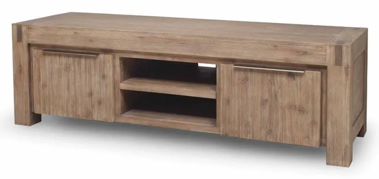 Chunky Oak TV Bench – Two Doors, Open Middle Shelf