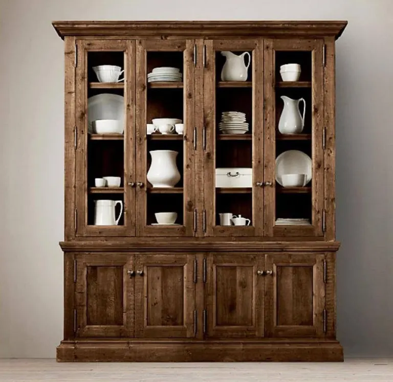 Dark Wood Glazed China Cabinet – Four Doors, Lower Cupboards