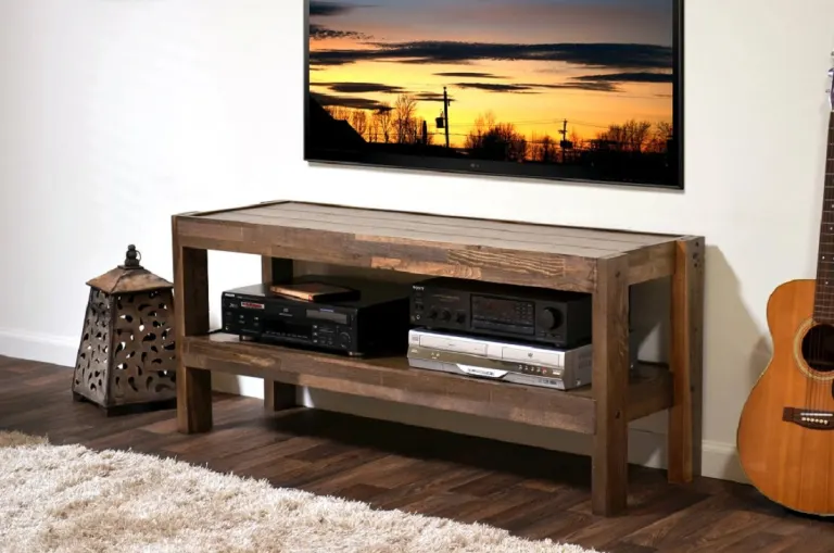 Rustic Open-Shelf TV Stand – Two Tiers, Chunky Legs