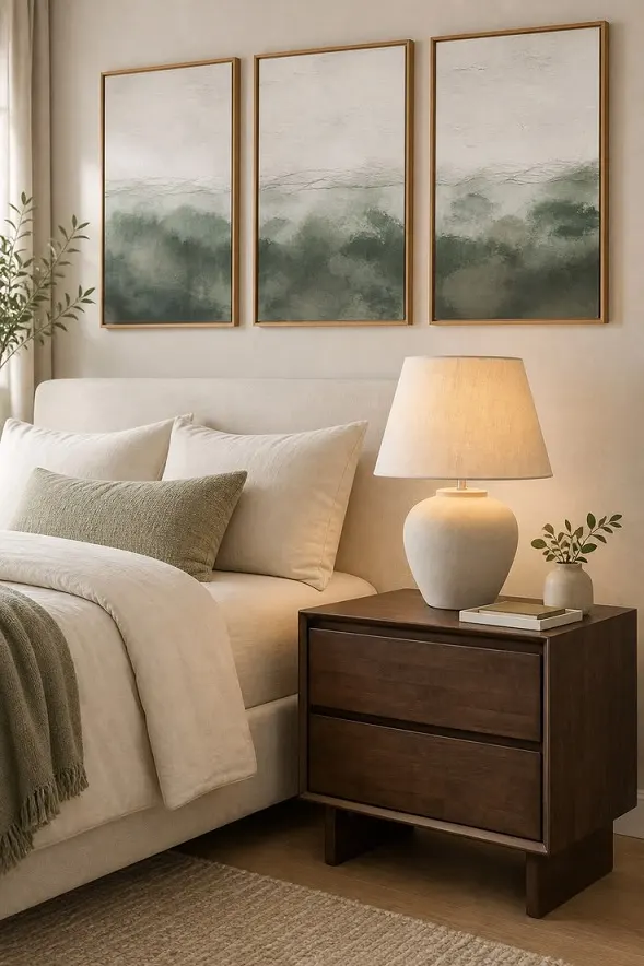 Dark Wood Modern Nightstand – Two Drawers, Short Legs