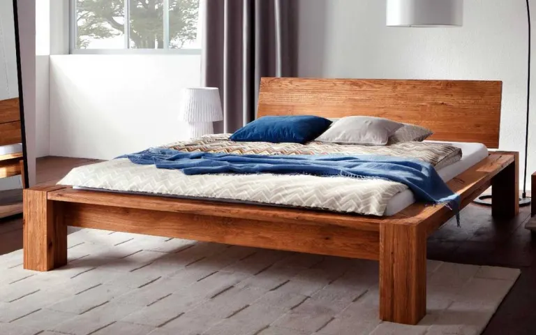 Chunky Wooden Bed Frame – Cherry Tone, Panel Headboard