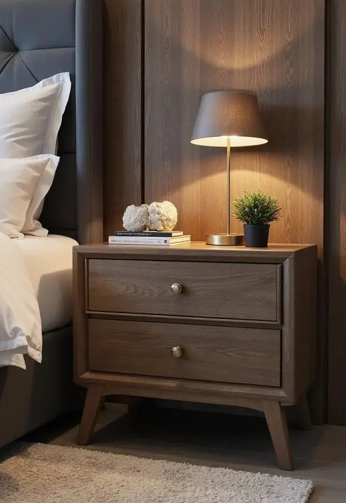 Walnut Nightstand – Two Drawers, Splayed Retro Legs