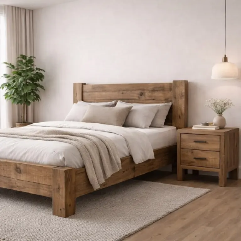 Rustic Chunky Bed – Plank Headboard, Natural Distressed